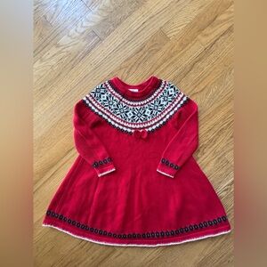 🎄 Hanna Andersson Girls Christmas Sweater Dress 120 6-7 Red Fair Isle Knit